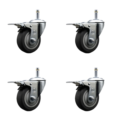 Service Caster 4'' Thermo Rubber Swivel 7/16'' Stem Caster Set with Total Lock Brake, 4PK SCC-GRTTL20S414-TPRB-716138-4